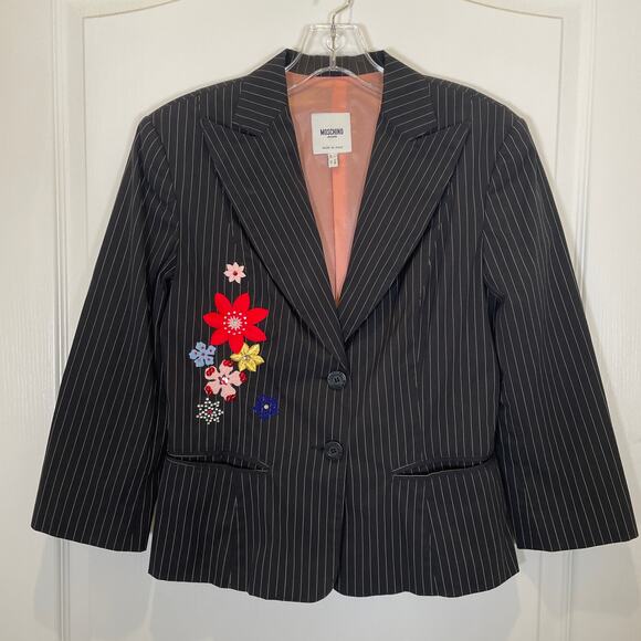 Moschino Jackets & Blazers - Moschino Vintage Y2K Blazer Jacket Pinstripe Floral Embroidered Runs Small‎ 10